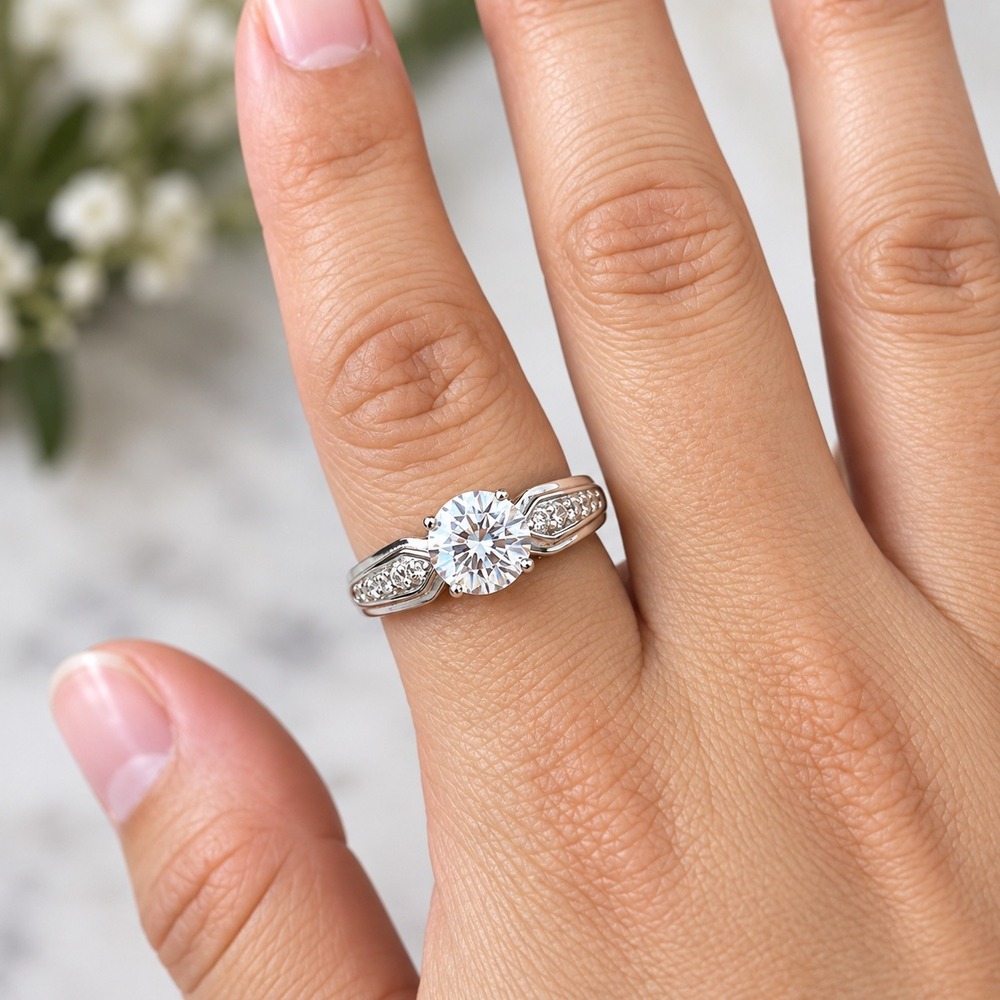 Sterling Silver 925 Round Cut CZ Bypass Engagement Ring Size 9 Filigree